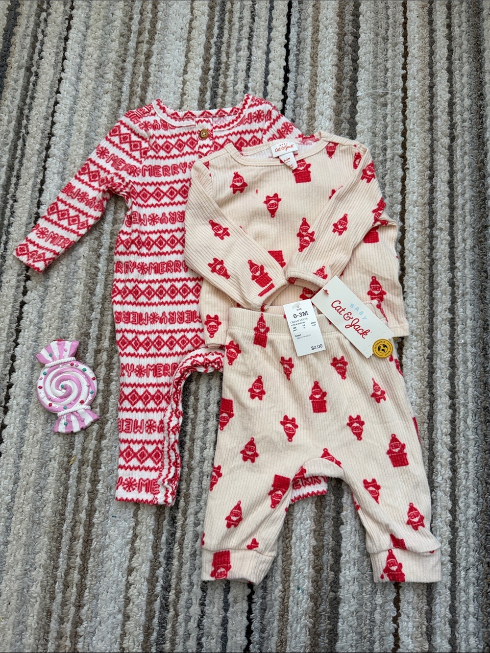 Cat & Jack Red and Cream Holiday Footie Set for Kids